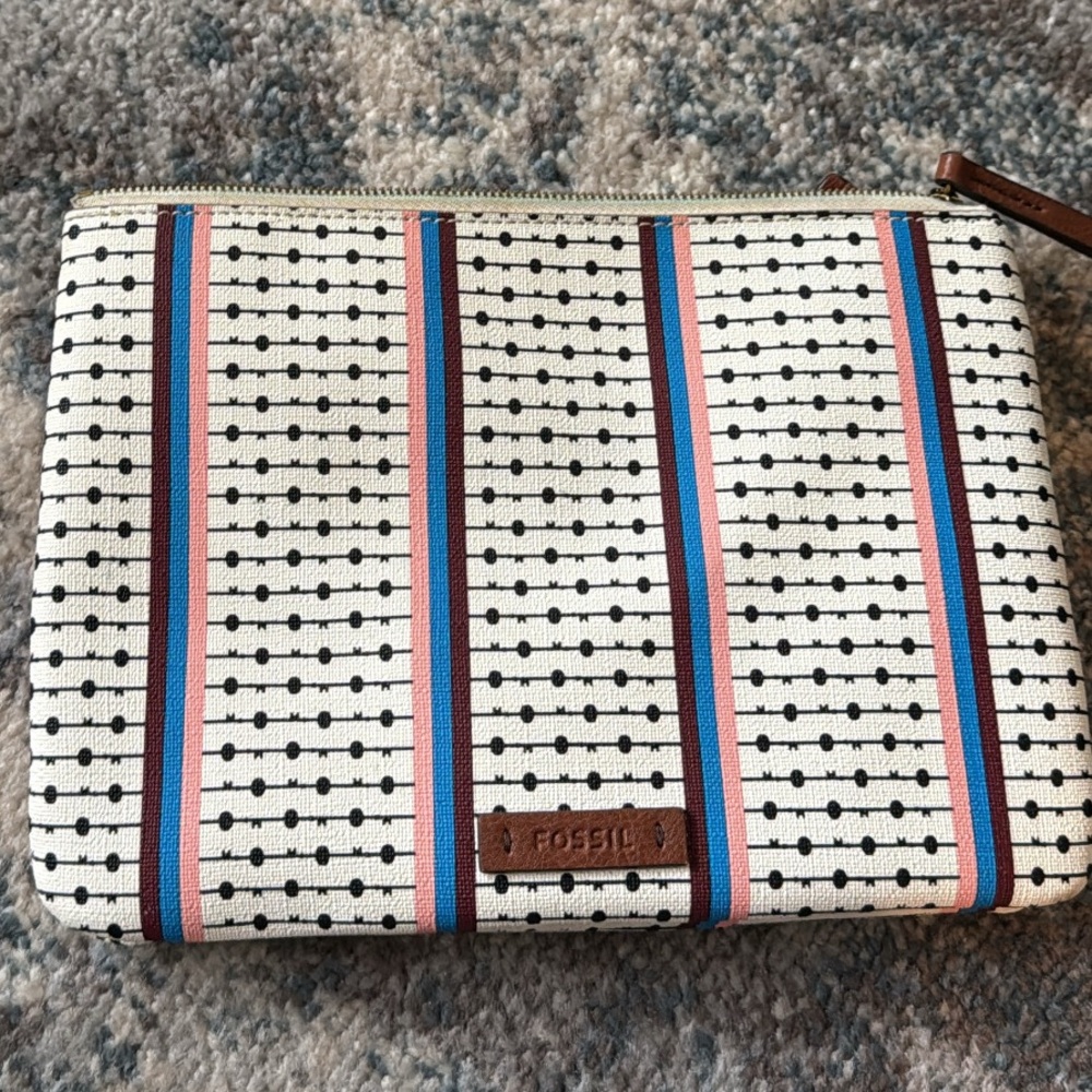 Fossil Women's Polka Dot and Striped Purse in White and Brown - Picture 8 of 14